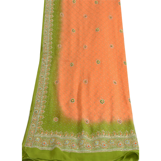 Sanskriti Vintage Long Peach/Green Dupatta/Stole Pure Georgette Silk Hand Beaded