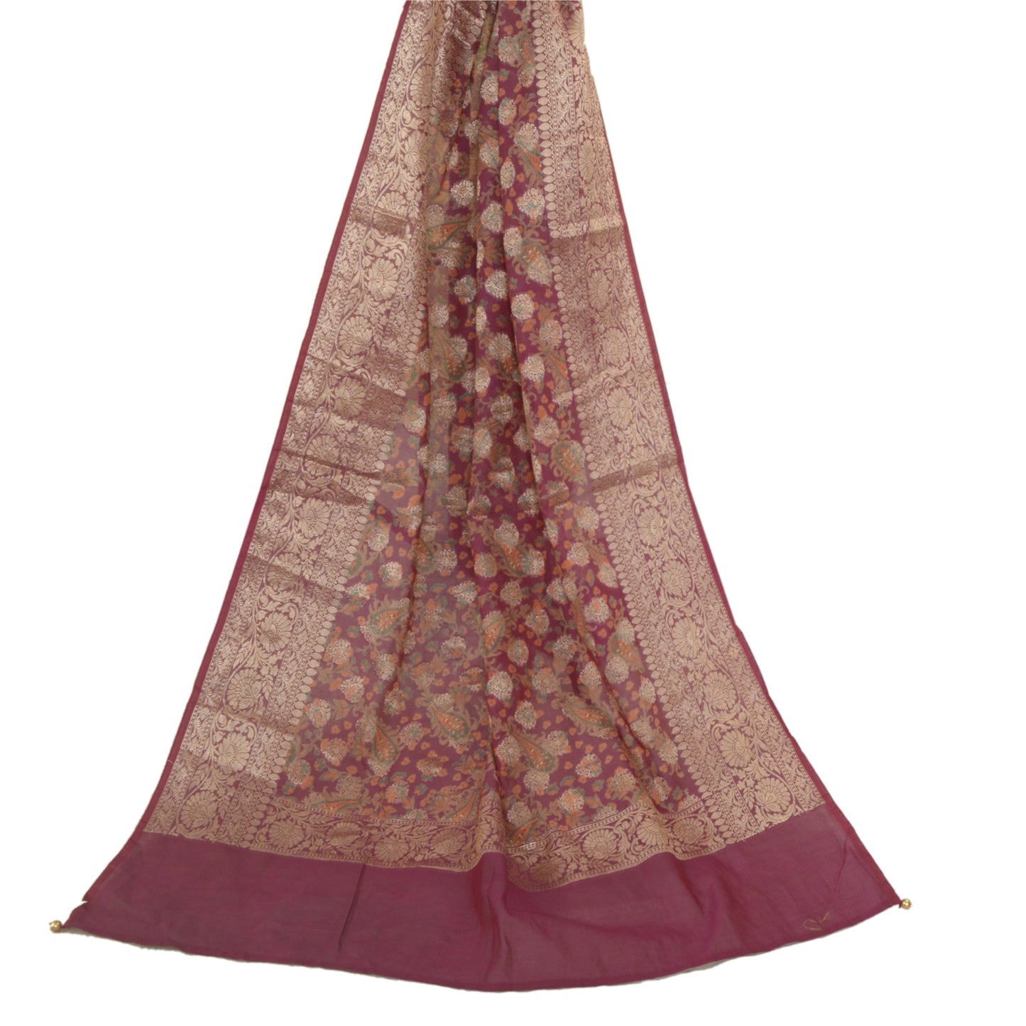 Sanskriti Vintage Long Dupatta Stole Cotton Purple Wrap Veil Woven Scarves