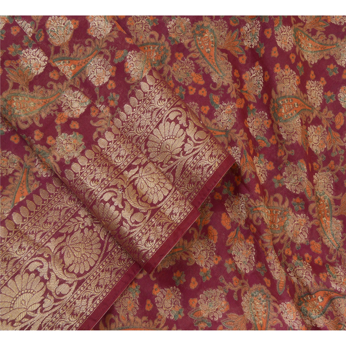 Sanskriti Vintage Long Dupatta Stole Cotton Purple Wrap Veil Woven Scarves