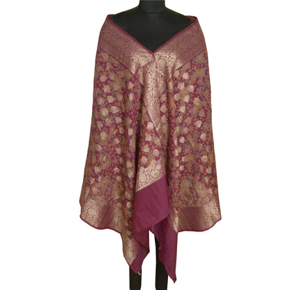 Sanskriti Vintage Long Dupatta Stole Cotton Purple Wrap Veil Woven Scarves