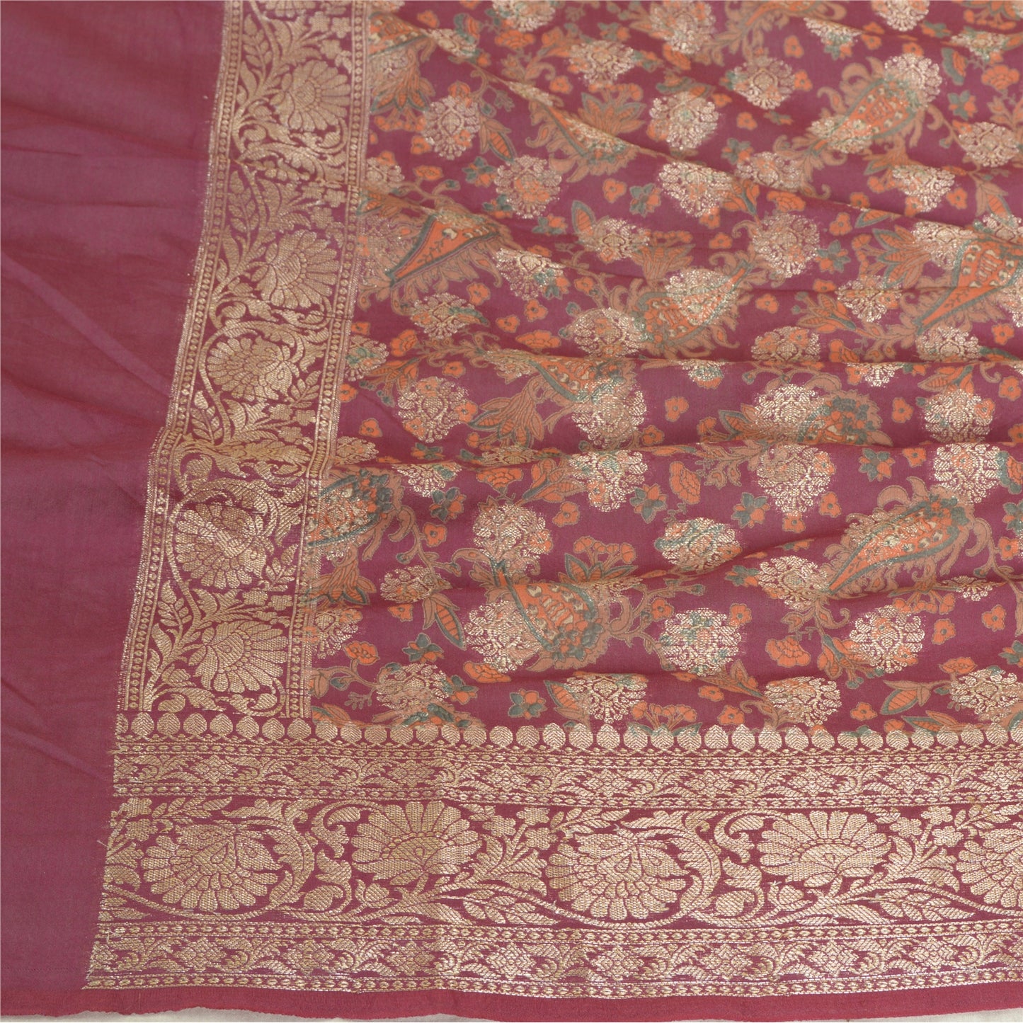 Sanskriti Vintage Long Dupatta Stole Cotton Purple Wrap Veil Woven Scarves