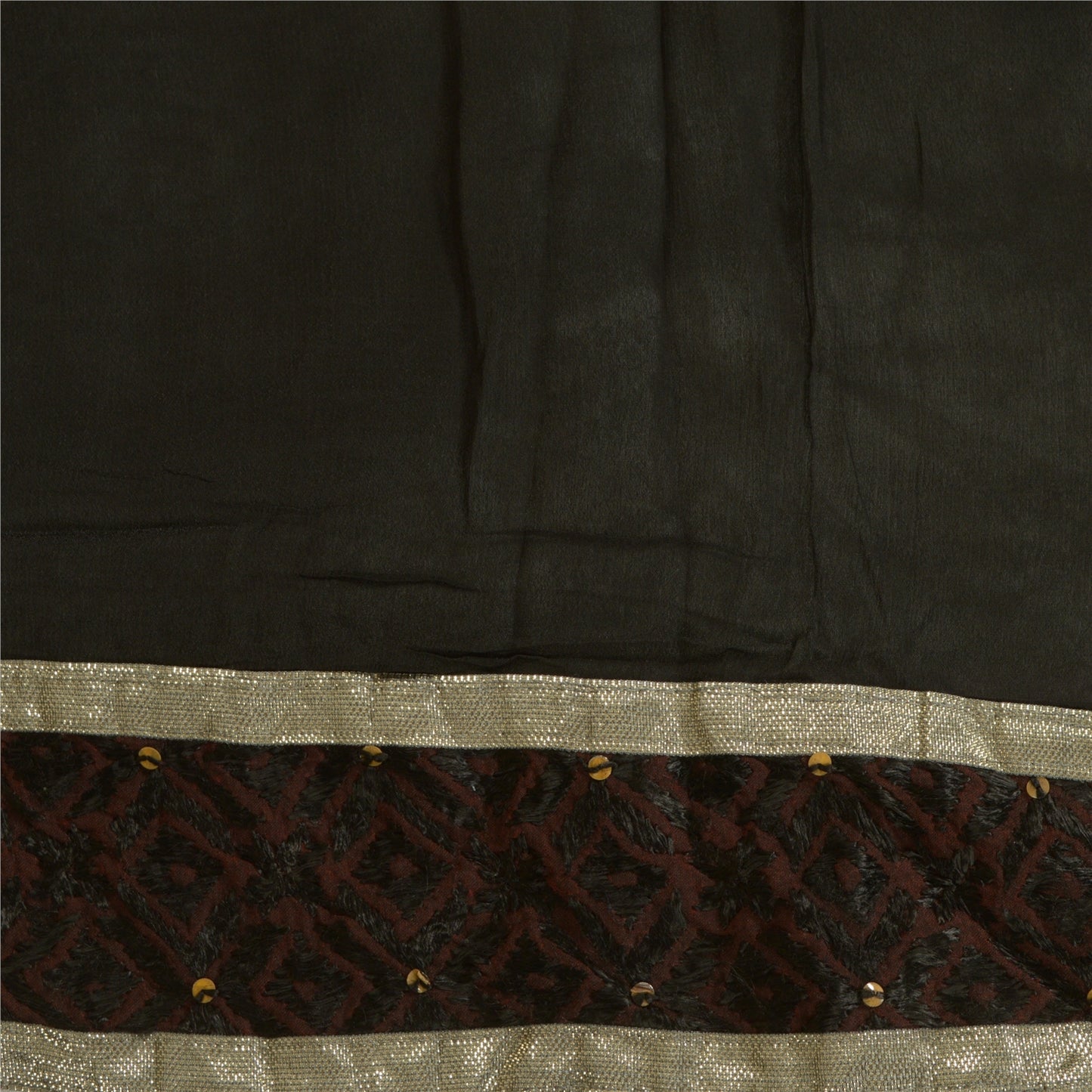 Sanskriti Vintage Long Dupatta Stole Blend Silk Black Hand Beaded Bagh Phulkari