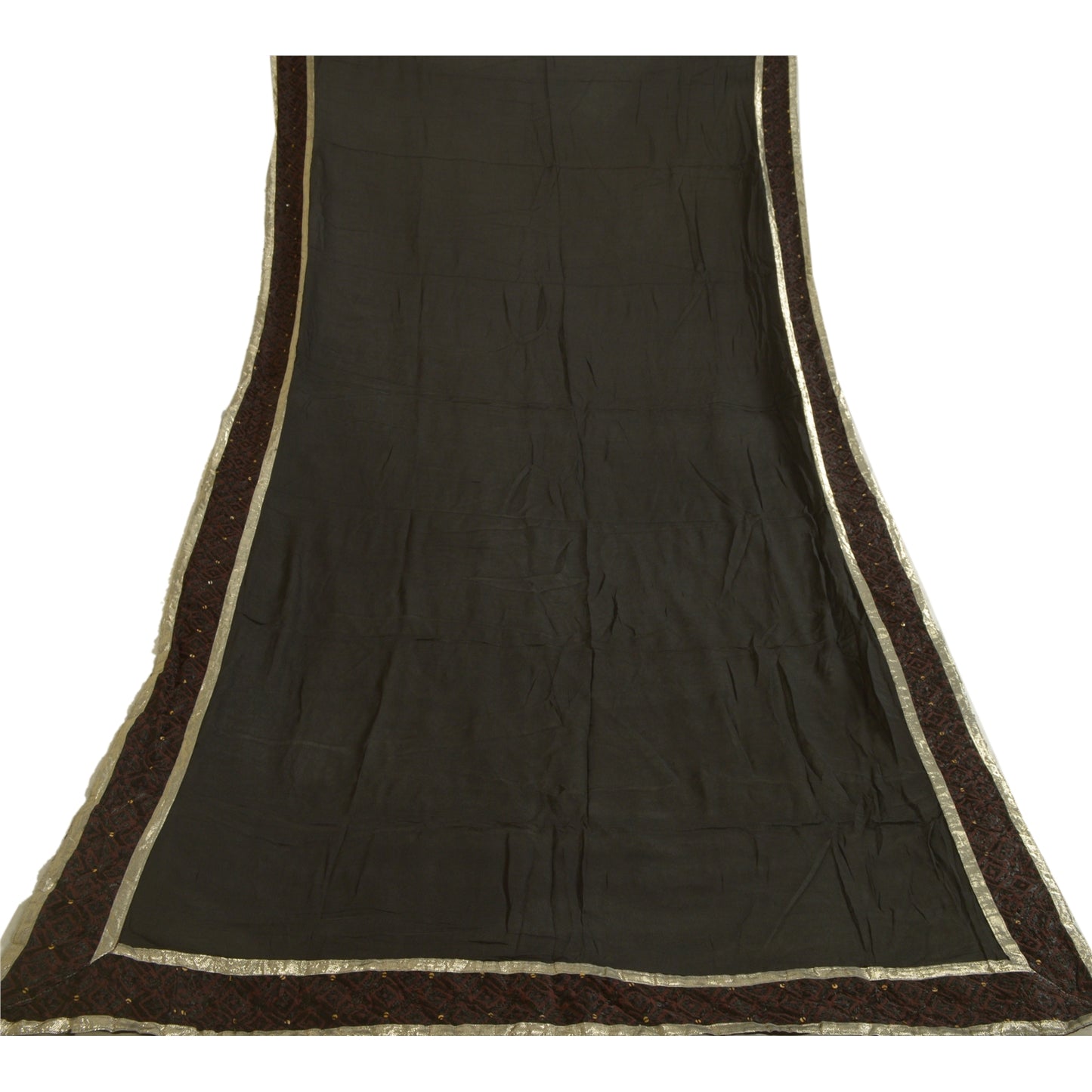 Sanskriti Vintage Long Dupatta Stole Blend Silk Black Hand Beaded Bagh Phulkari