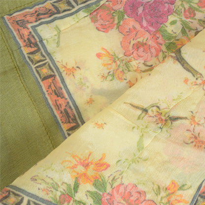 Sanskriti Vintage Lang Dupatta Stola Ren Silke Gul Broderet Digitalt Tryk