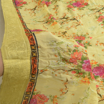 Sanskriti Vintage Lang Dupatta Stola Ren Silke Gul Broderet Digitalt Tryk