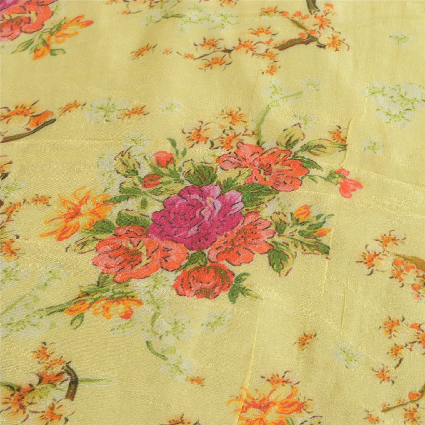 Sanskriti Vintage Lang Dupatta Stola Ren Silke Gul Broderet Digitalt Tryk