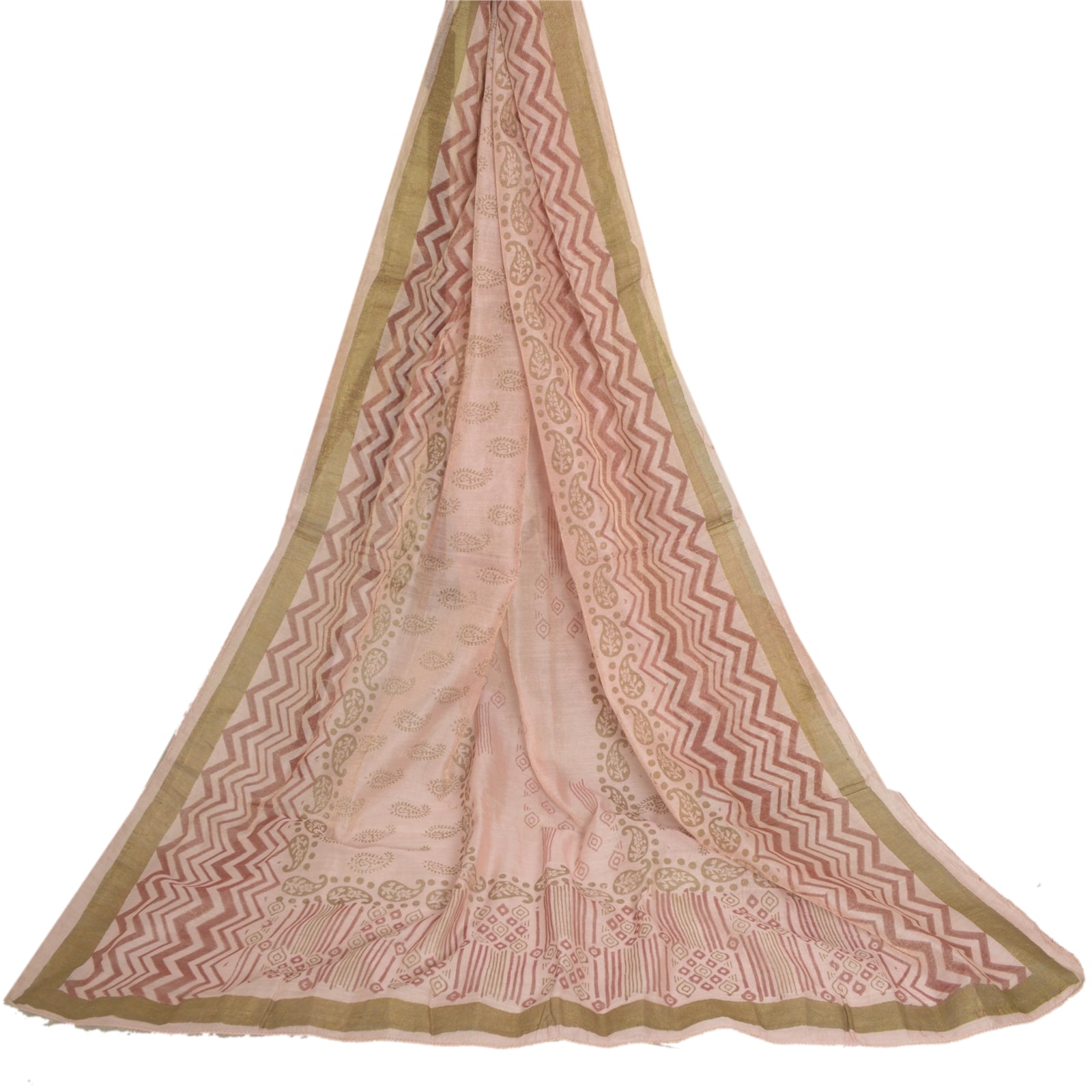 Sanskriti Vintage Long Dupatta Scarf Cotton Silk Pink Hand Block Printed Veil Bohemian Fabric For Dressmaking,Craft Supplies Decor