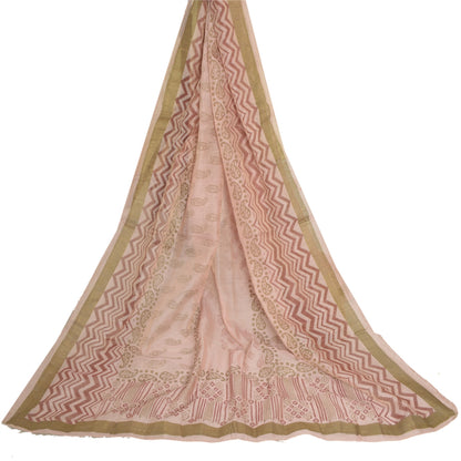 Sanskriti Vintage Lang Dupatta Stola Bomuld Silke Pink Håndbloktrykt Slør