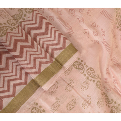 Sanskriti Vintage Lang Dupatta Stola Bomuld Silke Pink Håndbloktrykt Slør