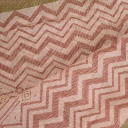 Sanskriti Vintage Lang Dupatta Stola Bomuld Silke Pink Håndbloktrykt Slør