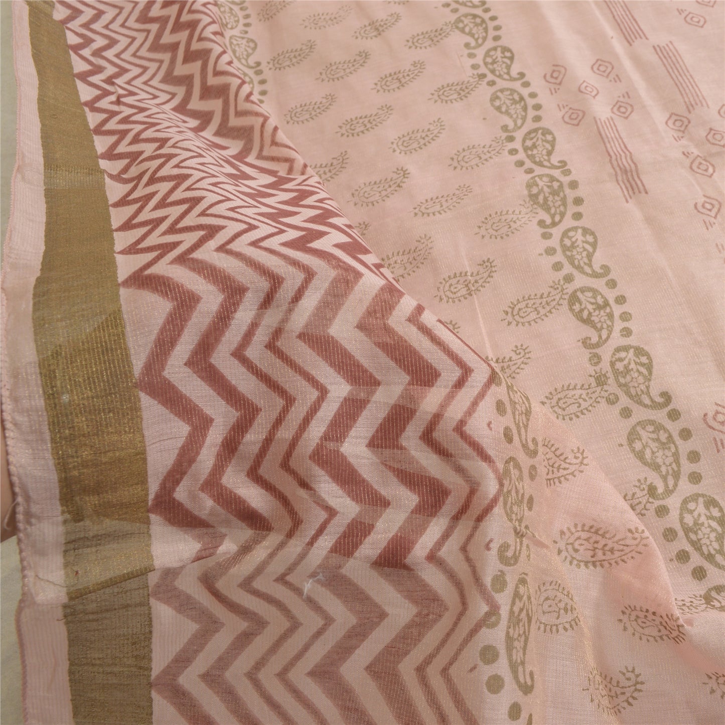 Sanskriti Vintage Lang Dupatta Stola Bomuld Silke Pink Håndbloktrykt Slør