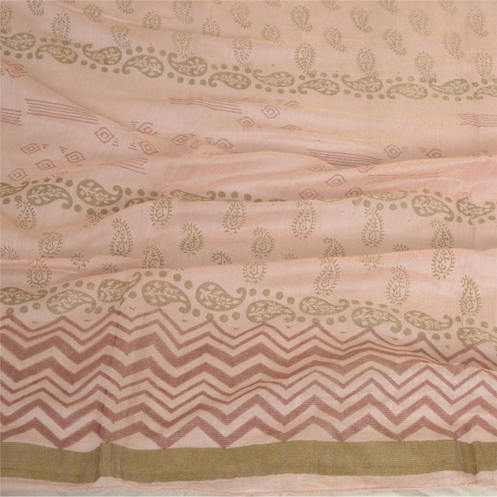 Sanskriti Vintage Long Dupatta Scarf Cotton Silk Pink Hand Block Printed Veil Bohemian Fabric For Dressmaking,Craft Supplies Decor