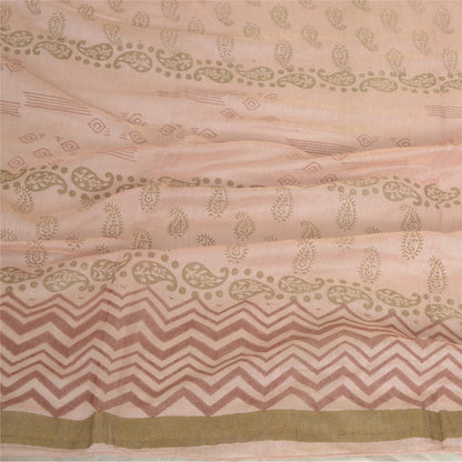 Sanskriti Vintage Lang Dupatta Stola Bomuld Silke Pink Håndbloktrykt Slør