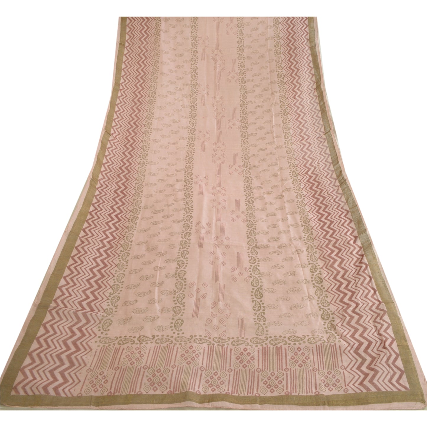 Sanskriti Vintage Lang Dupatta Stola Bomuld Silke Pink Håndbloktrykt Slør