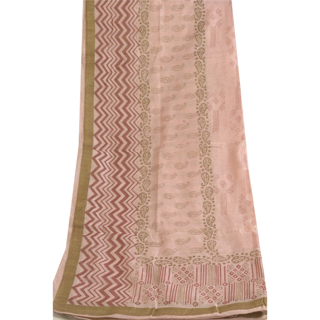 Sanskriti Vintage Lang Dupatta Stola Bomuld Silke Pink Håndbloktrykt Slør