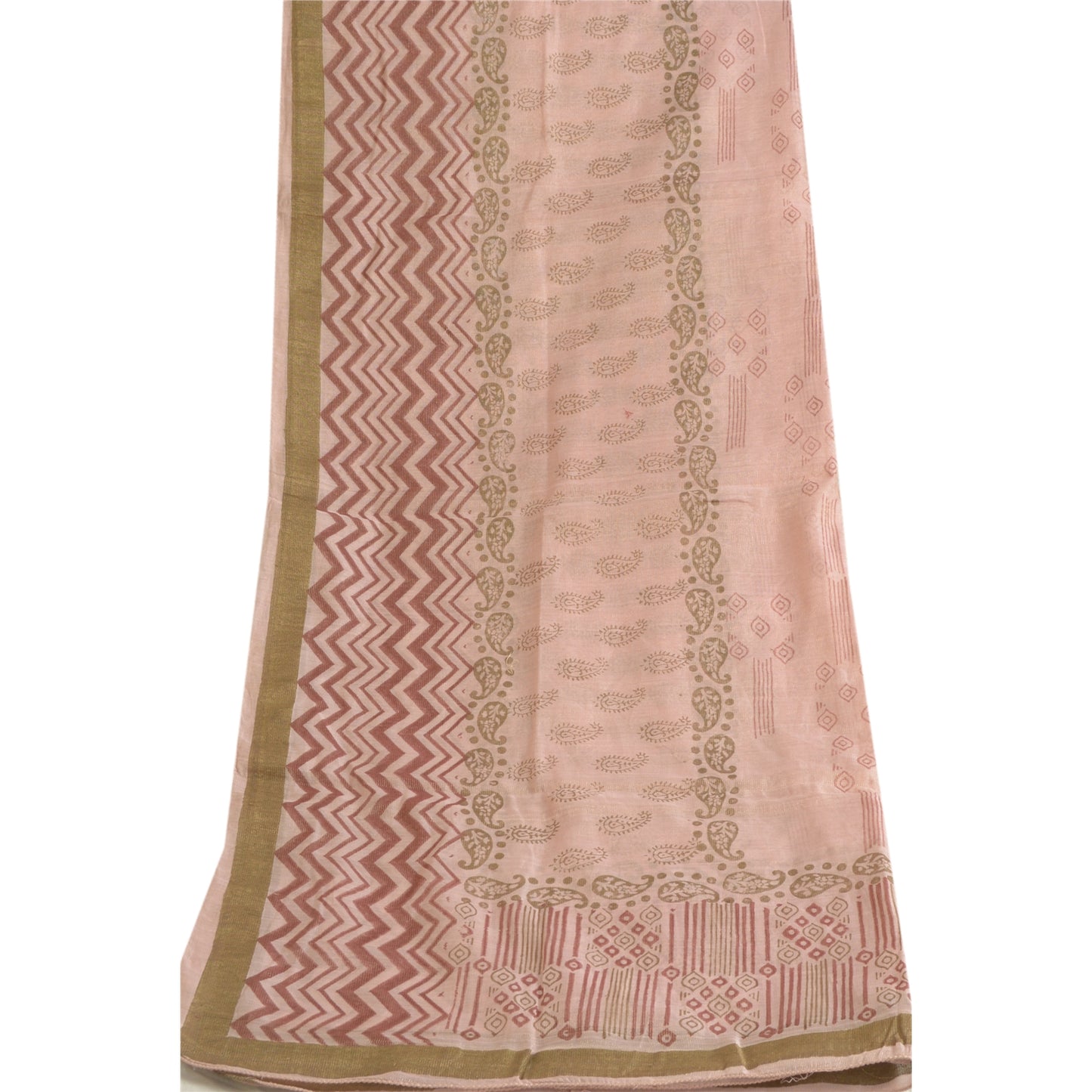 Sanskriti Vintage Lang Dupatta Stola Bomuld Silke Pink Håndbloktrykt Slør