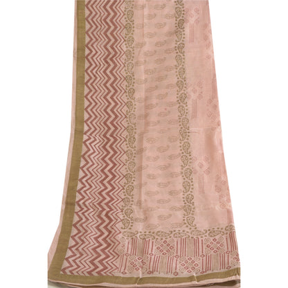 Sanskriti Vintage Lang Dupatta Stola Bomuld Silke Pink Håndbloktrykt Slør