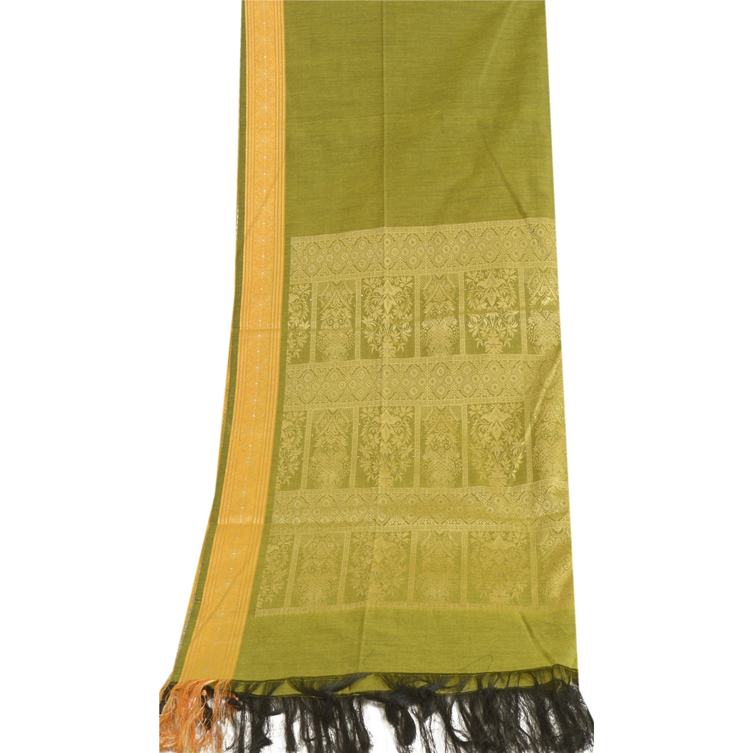 Sanskriti Vintage Long Dupatta Stole Pure Silk Green Hijab Woven Wrap Scarves