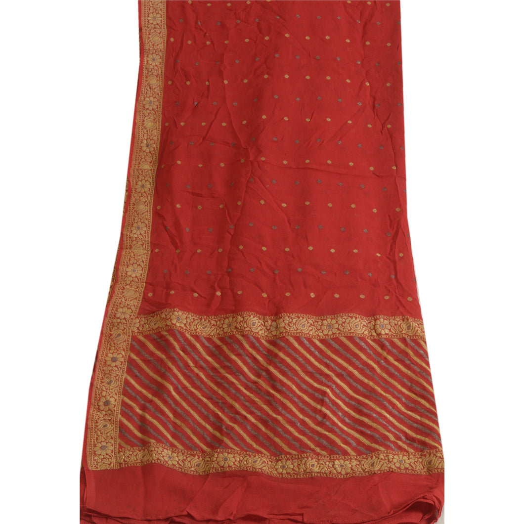 Sanskriti Vintage Long Dark Red Dupatta/Stole Pure Georgette Silk Woven Veil