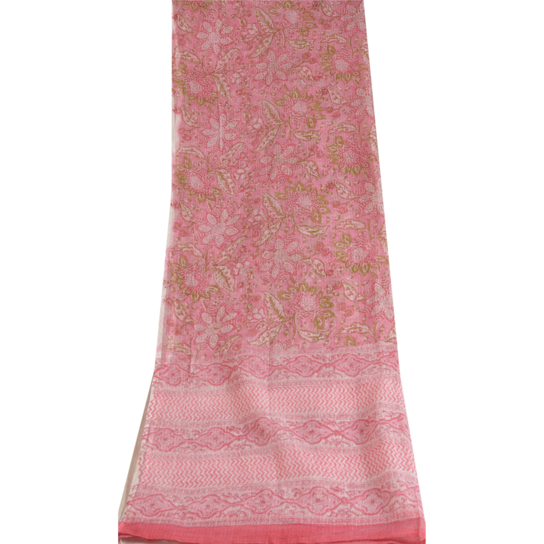 Sanskriti Vintage Dupatta Long Stole Pure Cotton Pink Kota Doria Printed Scarves