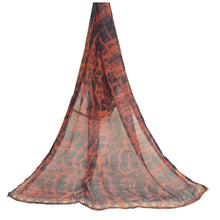 Load image into Gallery viewer, Sanskriti Vintage Dupatta Long Stole Pure Chiffon Silk Orange/Black Tie-Dye Zari
