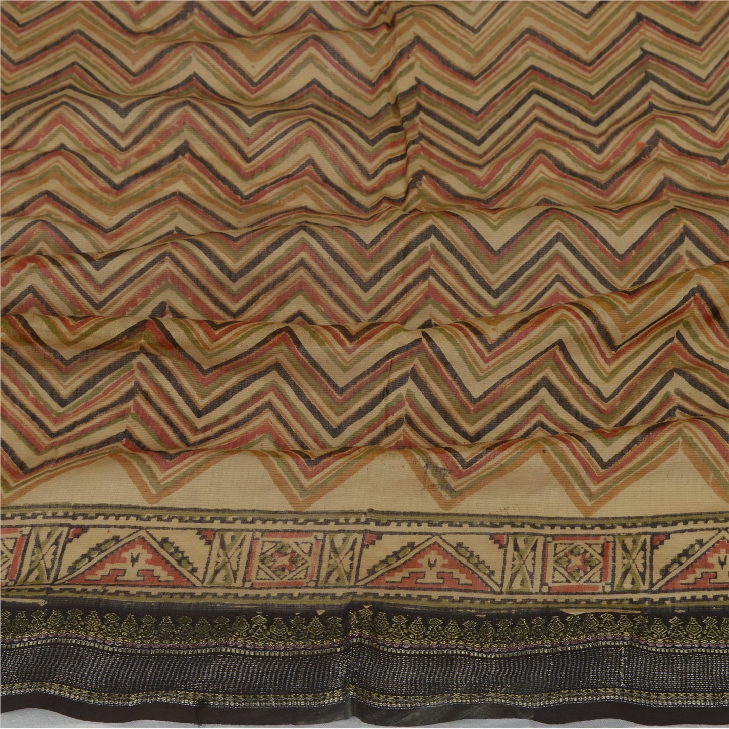 Sanskriti Vintage Lang Dupatta Stola Ren Silke Brun Håndbloktrykt Sjal