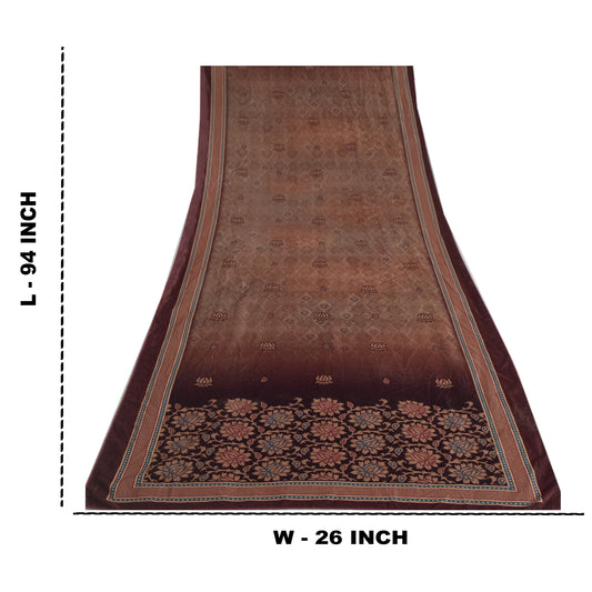 Sanskriti Vintage Long Brown Dupatta/Stole Velvet Hijab Printed Wrap Scarves