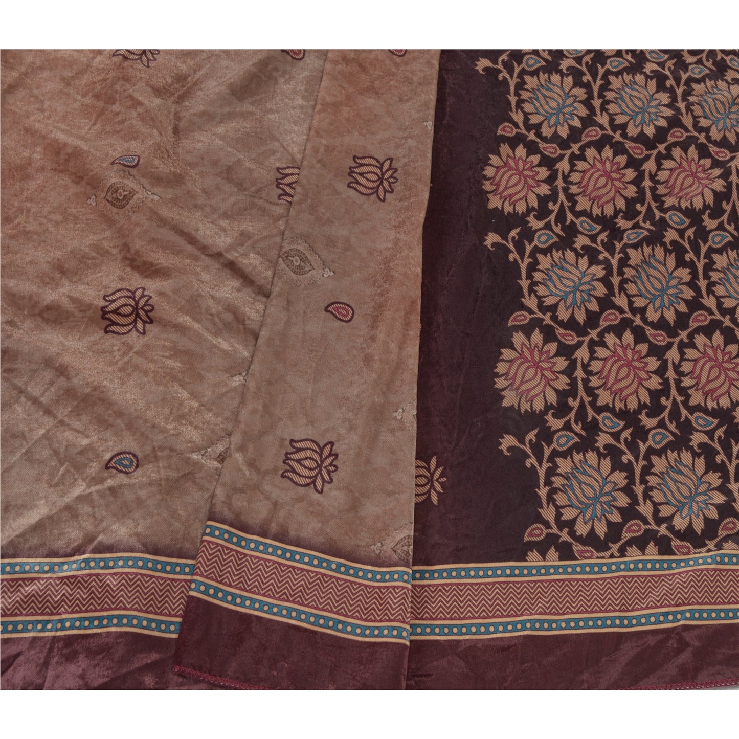 Sanskriti Vintage Long Brown Dupatta/Stole Velvet Hijab Printed Wrap Scarves