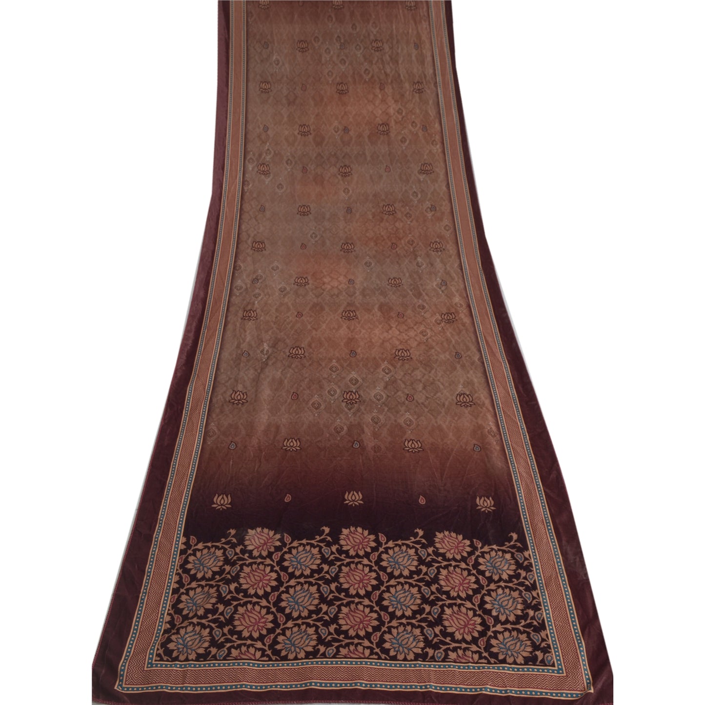 Sanskriti Vintage Long Brown Dupatta/Stole Velvet Hijab Printed Wrap Scarves