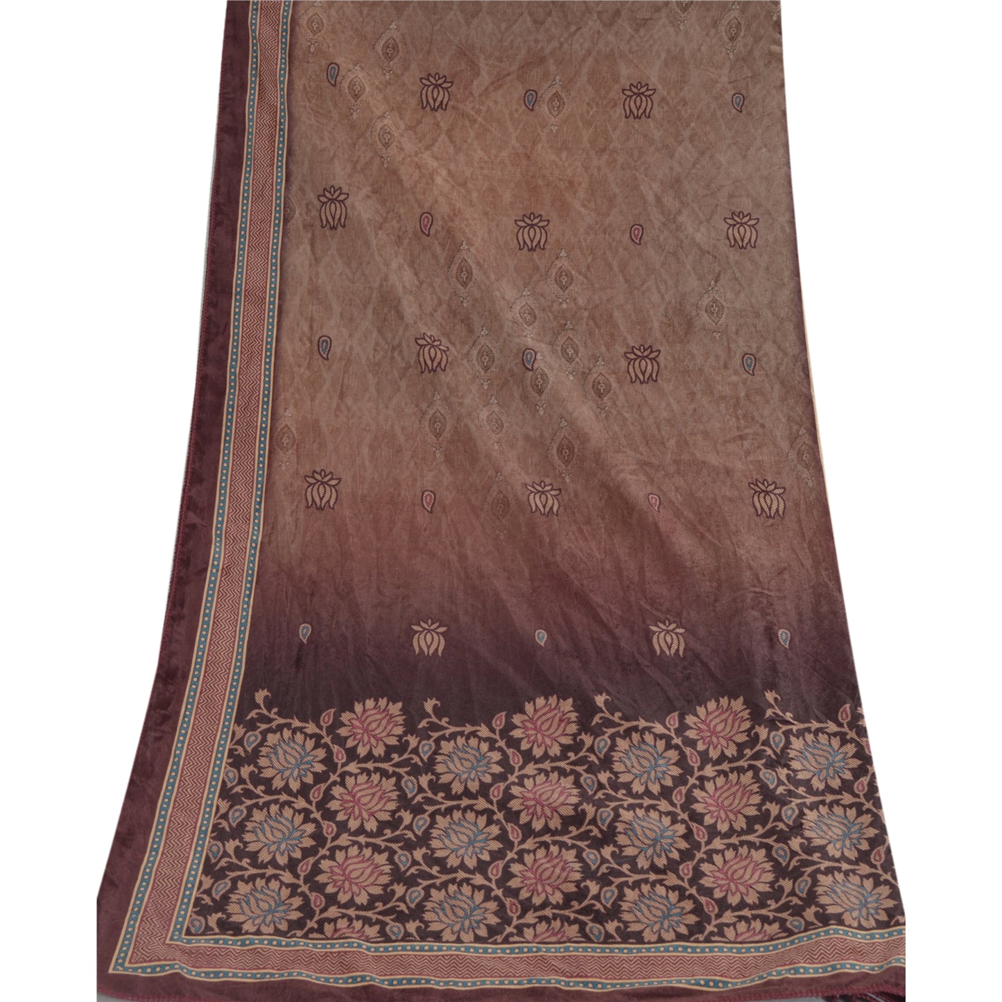 Sanskriti Vintage Long Brown Dupatta/Stole Velvet Hijab Printed Wrap Scarves
