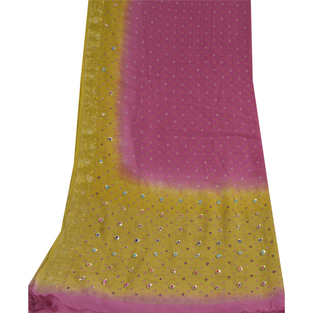 Sanskriti Vintage Dupatta Long Stole Pure Georgette Silk Purple Hand Beaded Veil