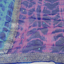 Load image into Gallery viewer, Sanskriti Vintage Dupatta Long Stole Pure Georgette Silk Blue Brocade &amp; Tie-Dye
