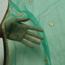 Load image into Gallery viewer, Sanskriti Vintage Dupatta Long Stole Net Mesh Green Hand Beaded Wrap Scarves
