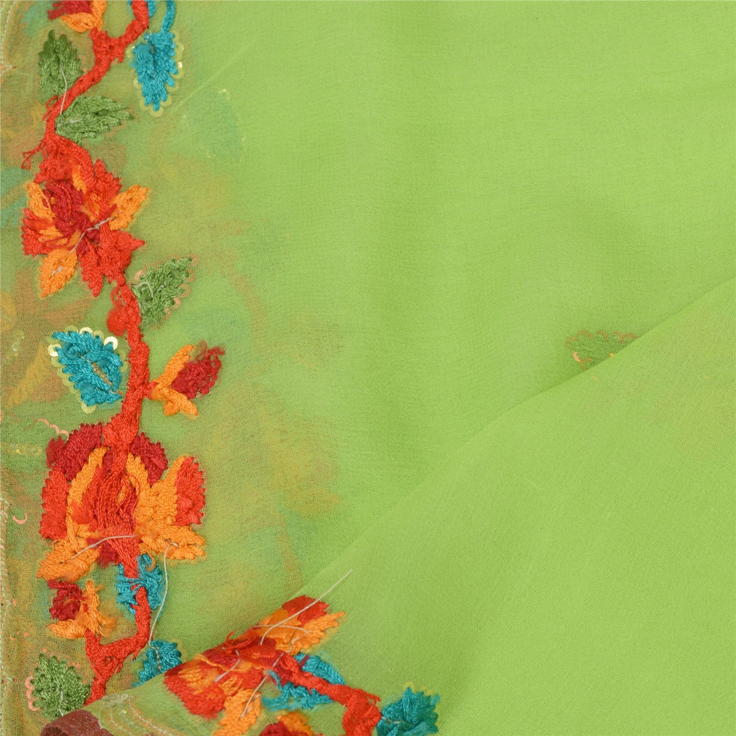 Sanskriti Vintage Dupatta Lang Stola Ren Georgette Silke Grøn Håndperlet Slør