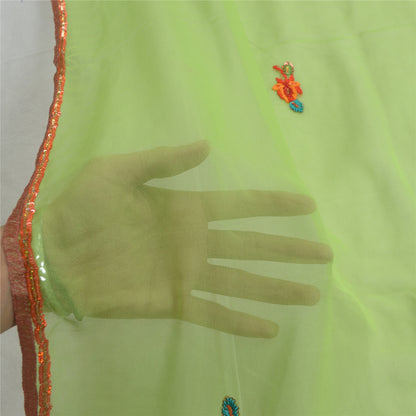 Sanskriti Vintage Dupatta Lang Stola Ren Georgette Silke Grøn Håndperlet Slør