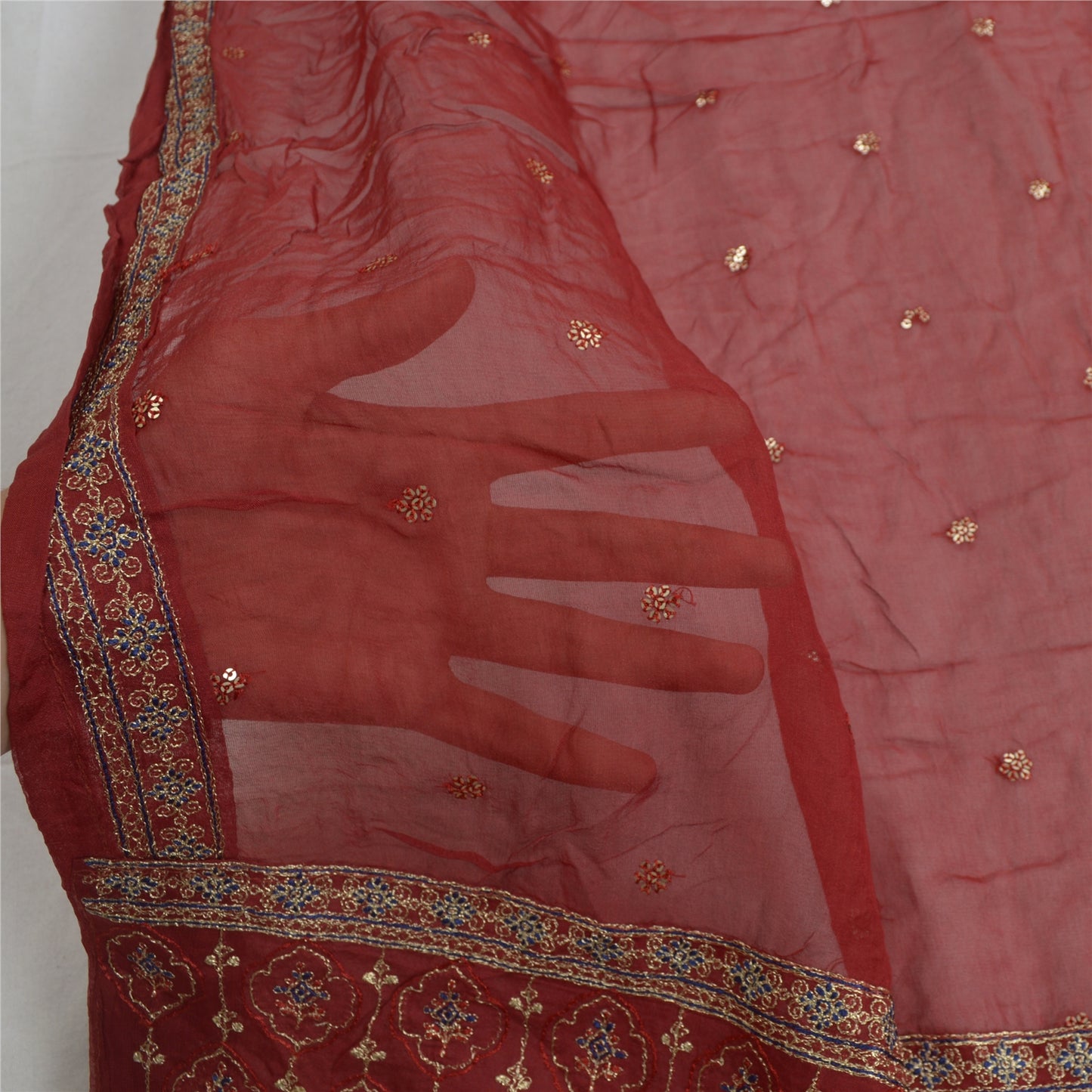 Sanskriti Vintage Dupatta Long Stole Pure Georgette Silk Green Hand Beaded Veil