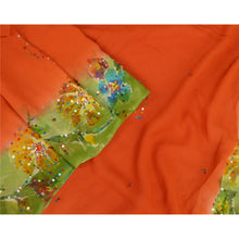 Load image into Gallery viewer, Sanskriti Vintage Dupatta Long Stole Pure Georgette Silk Orange/Green Hand Beads
