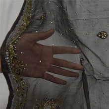 Load image into Gallery viewer, Sanskriti Vintage Dupatta Long Stole Pure Chiffon Silk Black Hand Beaded Scarves
