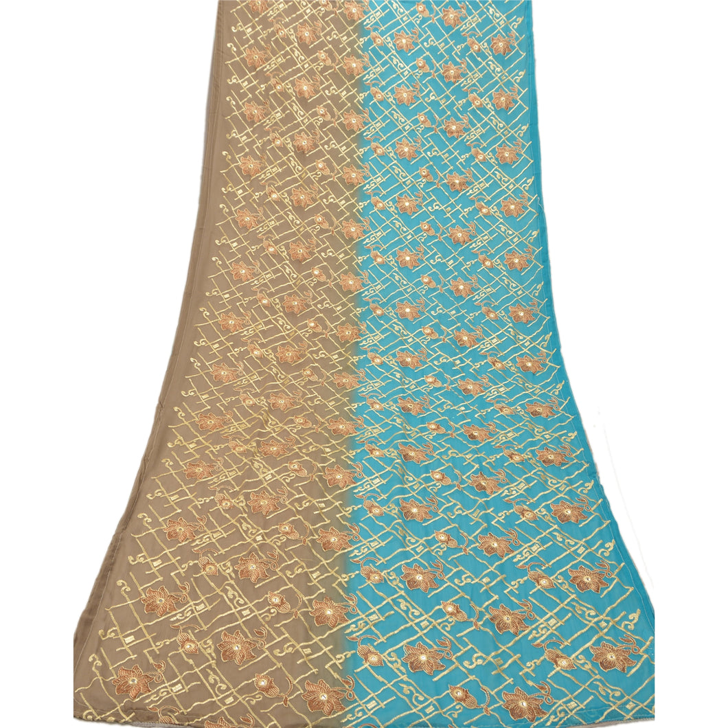 Vintage Dupatta Long Stolen Chiffon Silk Blue Scarves Embroidered Veil Stole