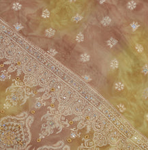 Load image into Gallery viewer, Vintage Dupatta Scarf Art Silk Green Saffron Hijab Hand Beaded Woven Veil Stole
