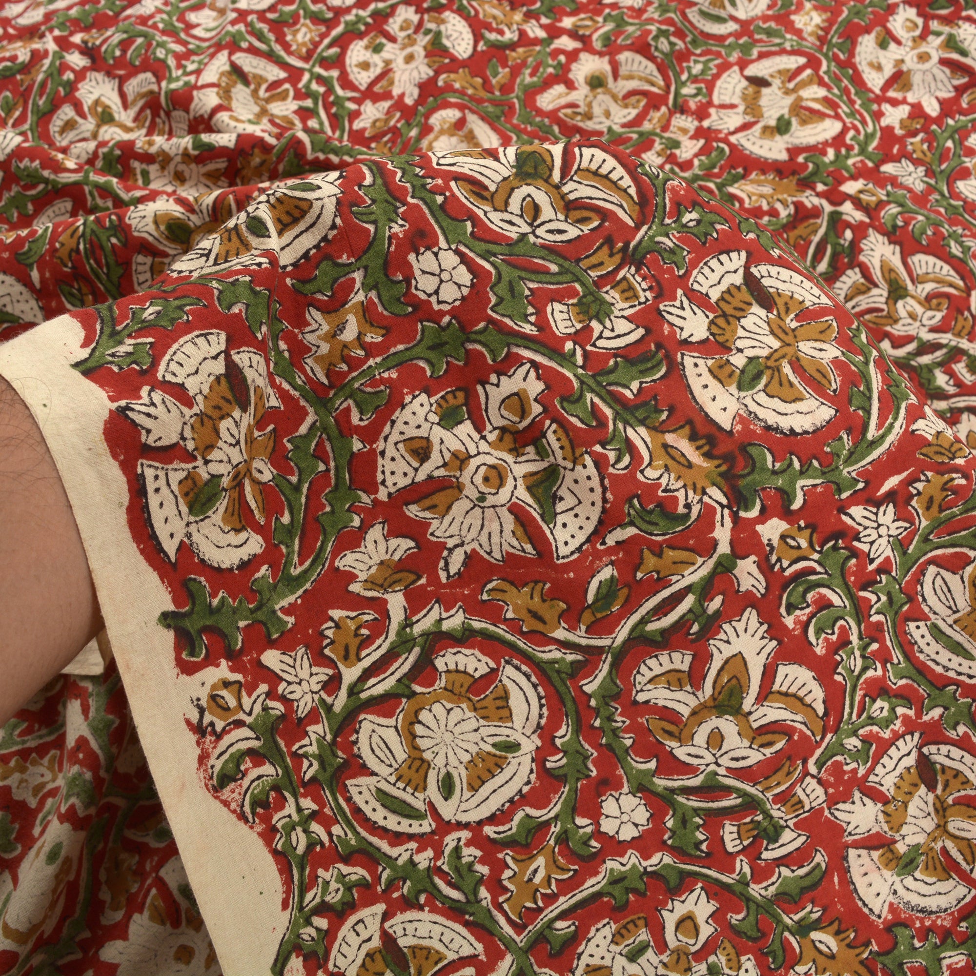 Sanskriti New 1 YD Pure Cotton Hand Block Printed Craft Red Sustainable Fabric/Material