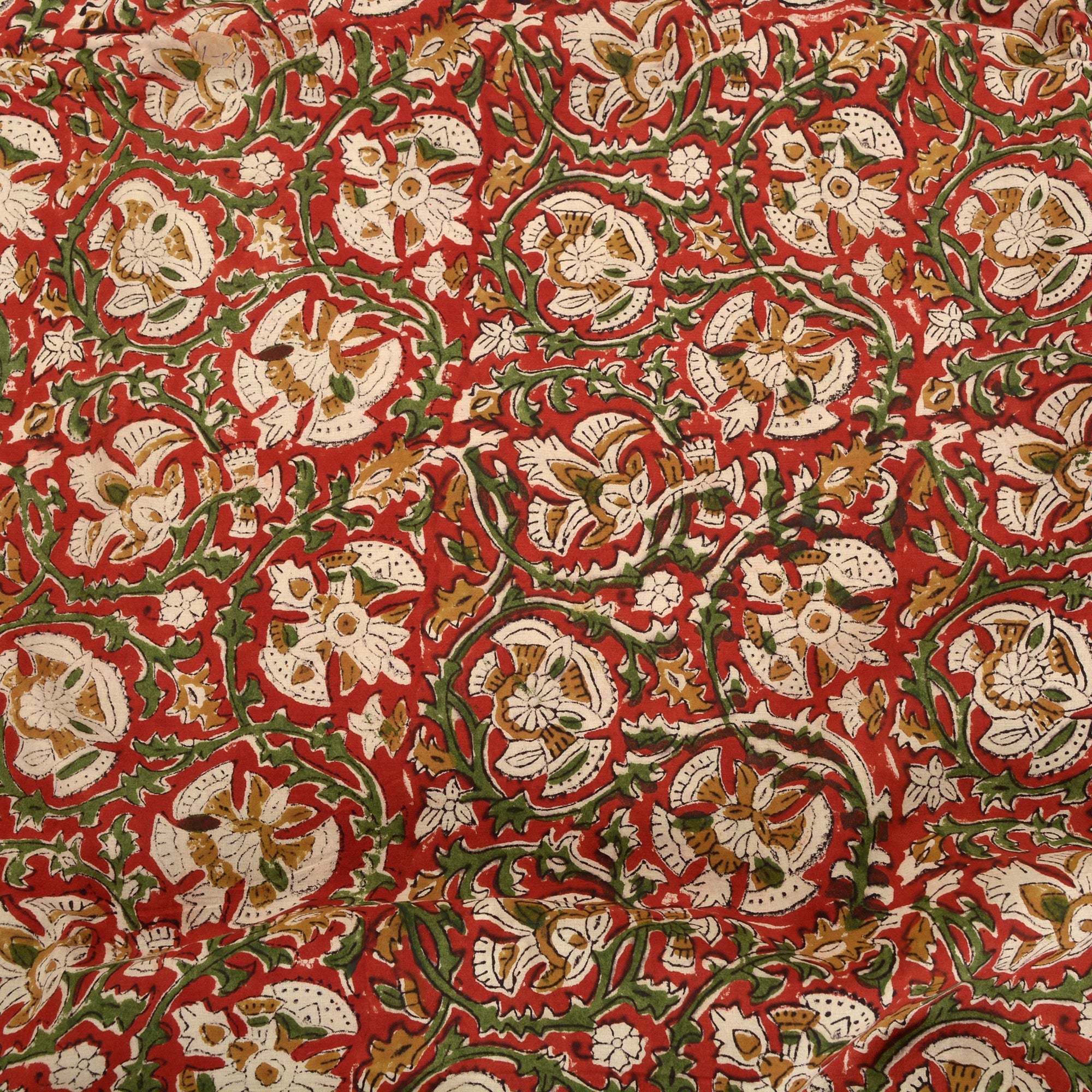 Sanskriti New 1 YD Pure Cotton Hand Block Printed Craft Red Sustainable Fabric/Material