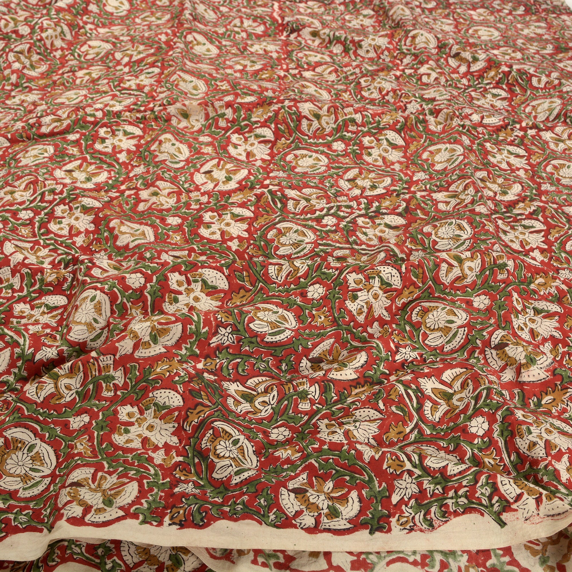 Sanskriti New 1 YD Pure Cotton Hand Block Printed Craft Red Sustainable Fabric/Material