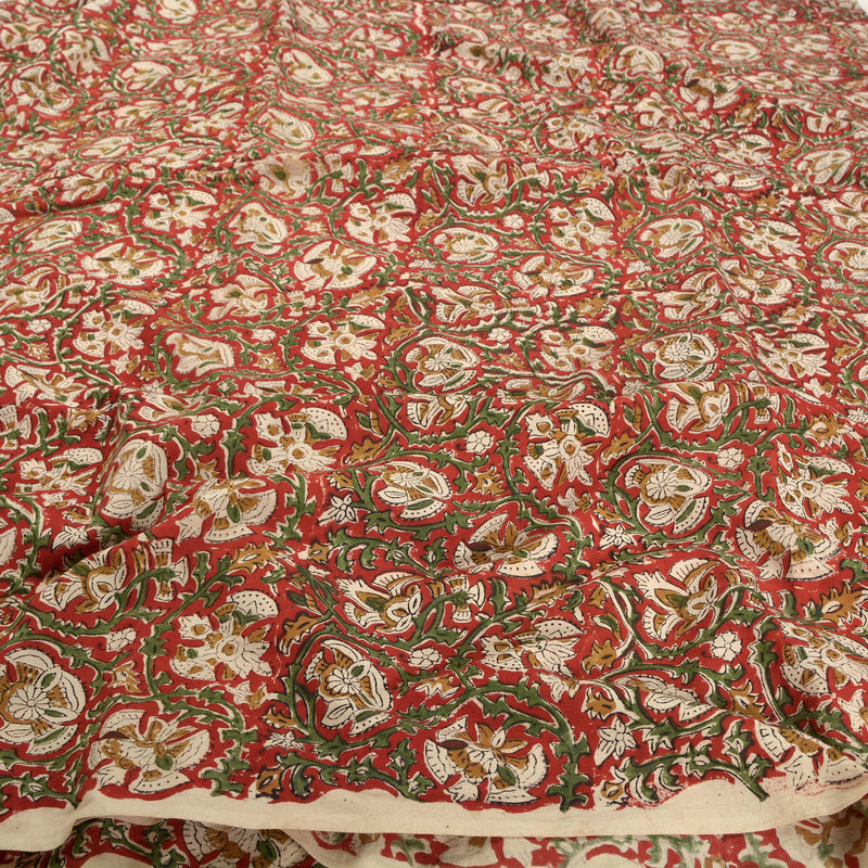 Sanskriti New 1 YD Pure Cotton Hand Block Printed Craft Red Sustainable Fabric/Material