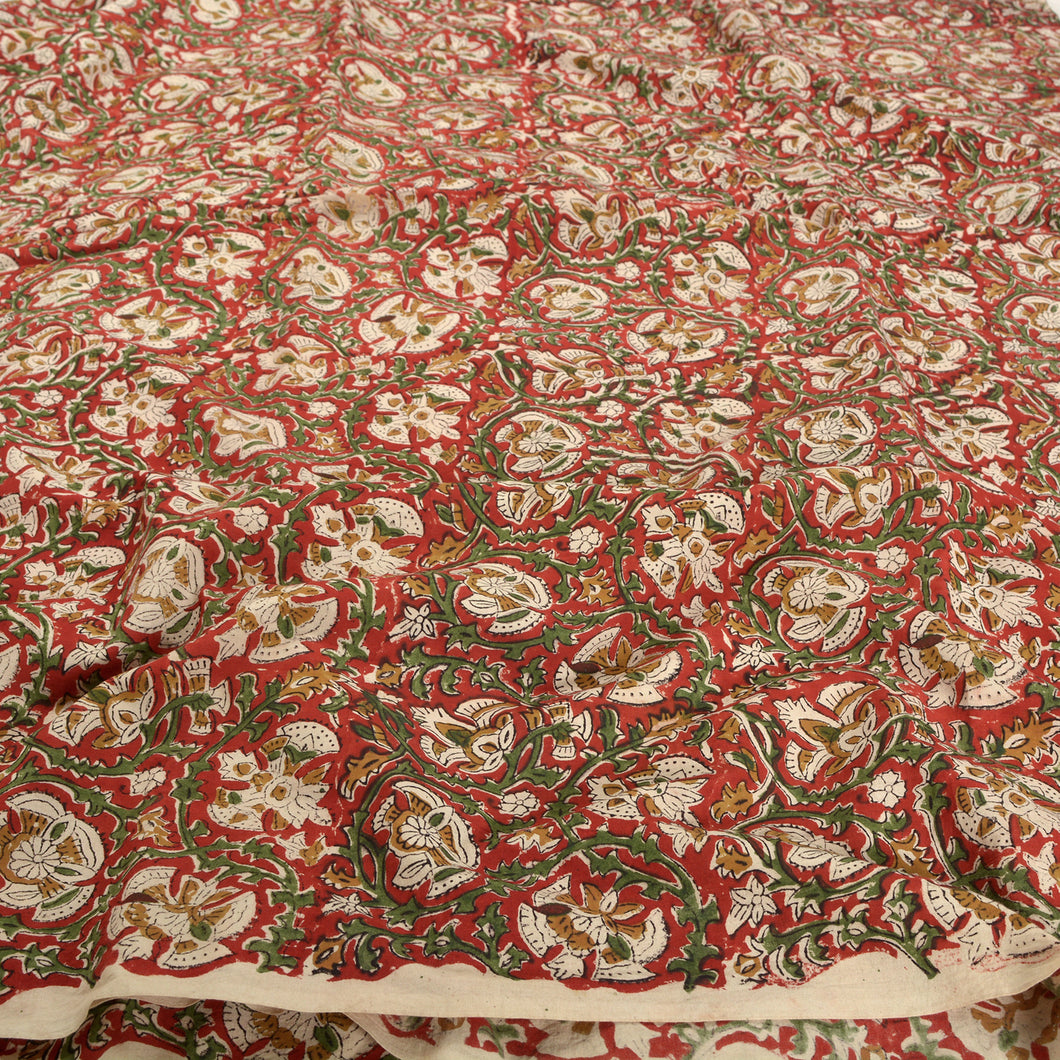 Sanskriti New 1 YD Pure Cotton Hand Block Printed Craft Red Fabric/Material