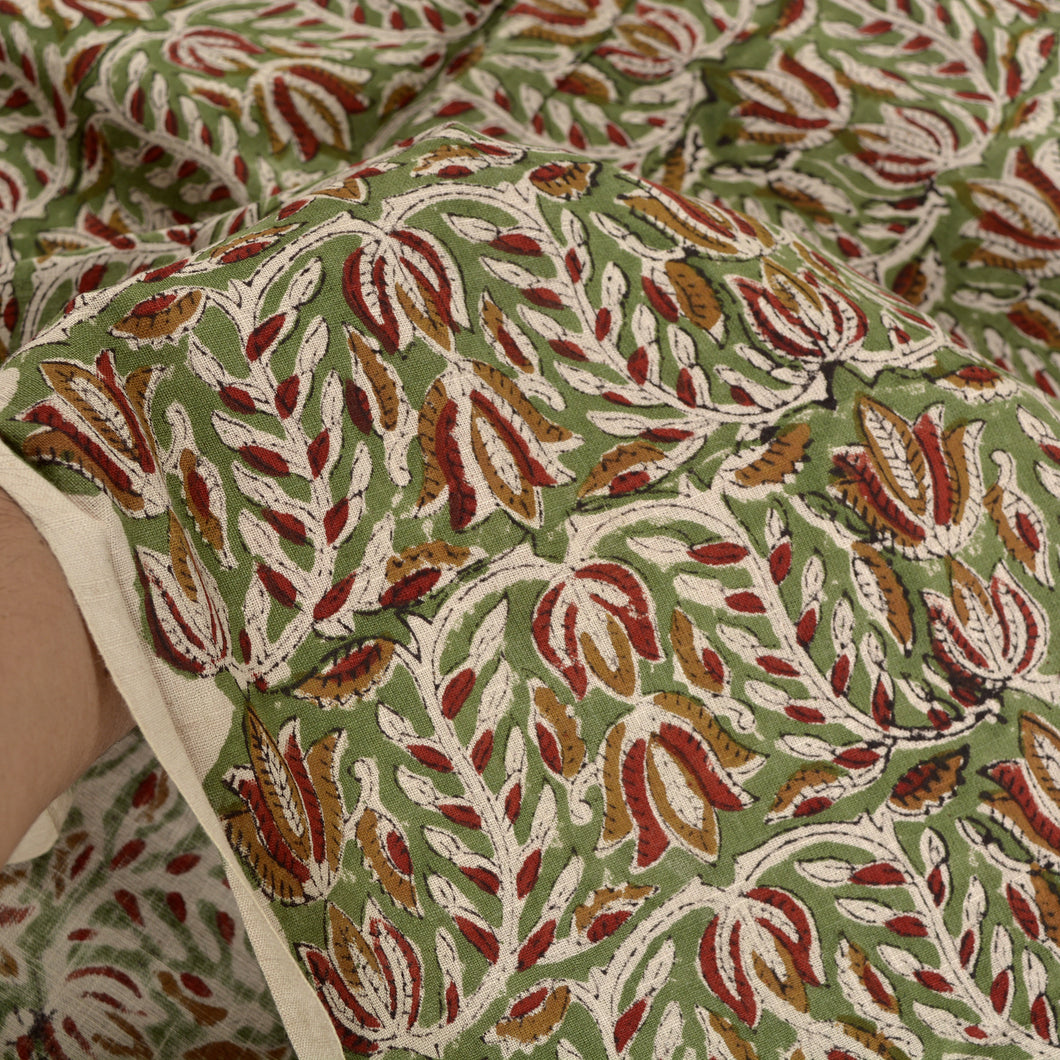Sanskriti New 1 YD Pure Cotton Hand Block Printed Craft Green Fabric/Material