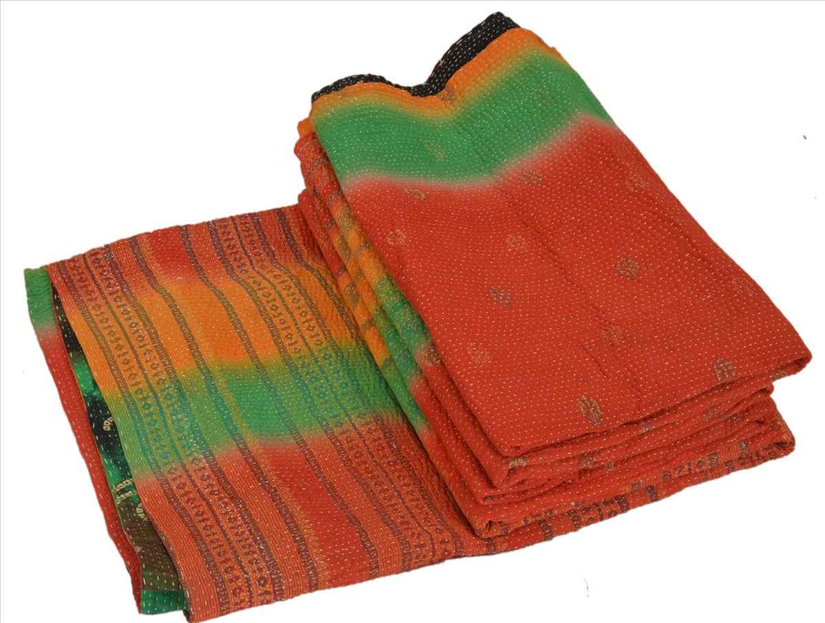 Sanskriti Vintage Indian Gudari Kantha Cotton Full Throw Bedspread Hand Made Needle Work
