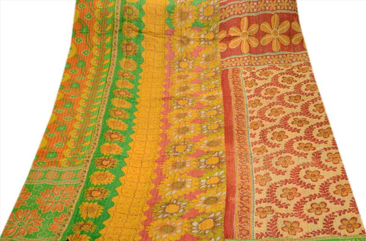 Sanskriti Vintage Indian Gudari Kantha Cotton Full Throw Bedspread Hand Made Needle Work