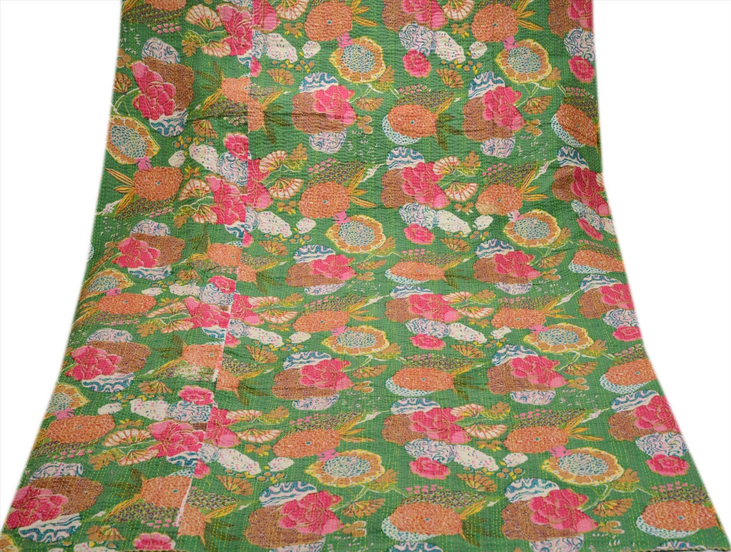 New Indian Gudari Kantha Cotton Full Throw Bedspread Hand Made Needle Work
