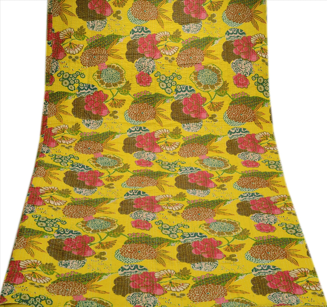 New Indian Gudari Kantha Cotton Full Throw Bedspread Hand Made Needle Work